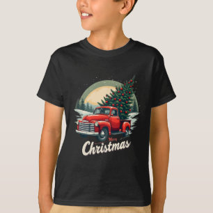 Camiseta Caminhão Vermelho Pickup Merry Árvore de Natal Hol