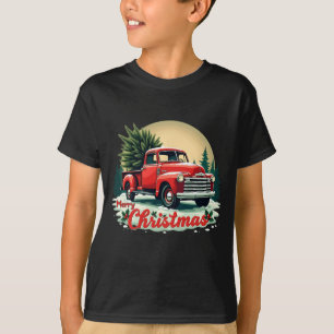 Camiseta Caminhão Vermelho Pickup Merry Árvore de Natal Hol