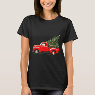 Camiseta Caminhão Vintage Vermelho Com Árvore Estilo Natal