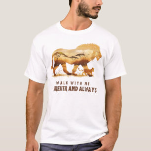 Camiseta Caminhe Comigo - Para sempre   Design de leão