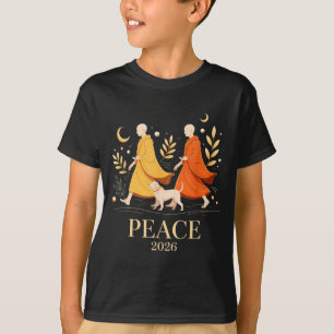 Camiseta Caminhe paz 2026 monges da paz mundial com cachorr
