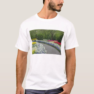 Camiseta Caminho de calçada através de tulipas e narcisos,