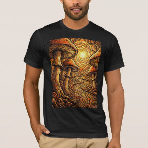 Camiseta Caminho Surreal da Floresta de Cogumelos Dourados 