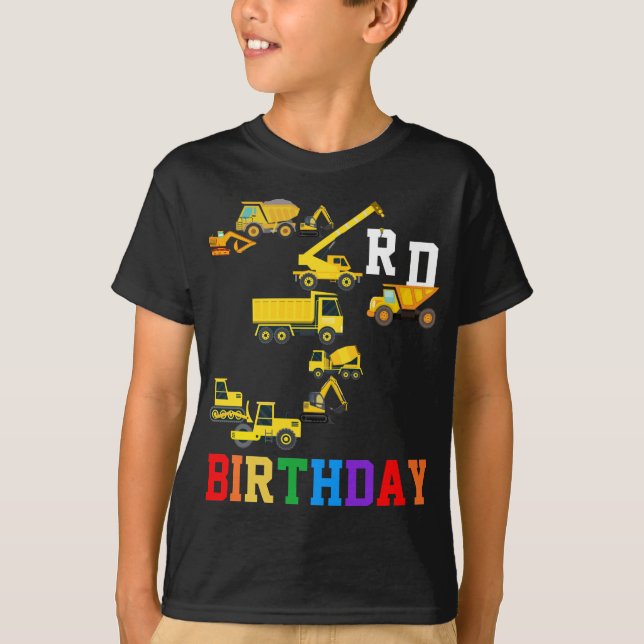 Camiseta Caminhões De Construção De aniversário de 3 anos (Frente)