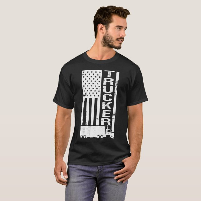 Camiseta Caminhoneiro da bandeira americana ressaltado (Frente Completa)