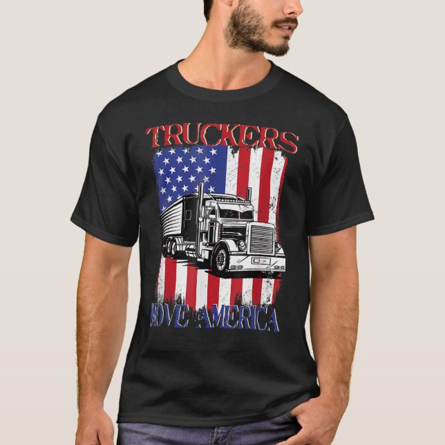 Camiseta Caminhoneiros Movem Motorista Americano de Caminhã (Frente)