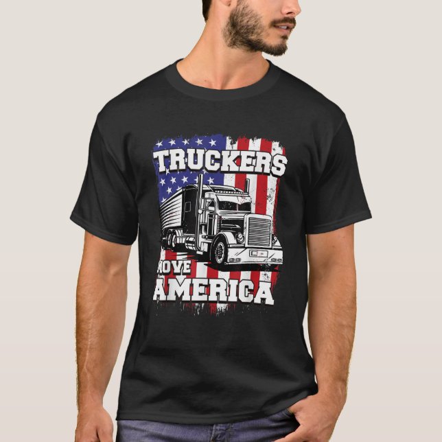 Camiseta Caminhoneiros Mover a bandeira americana Semi Truc (Frente)