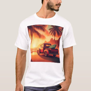 Camiseta caminhonete vintage tropical/havaiana de surf