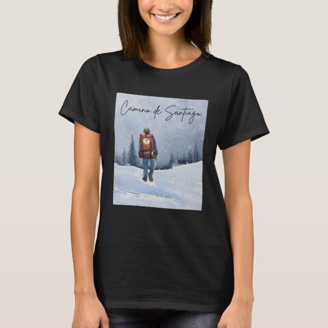 Camiseta Camino de Santiago Winter Snow Pilgrim Scallop She (Frente)
