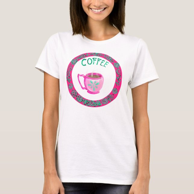 Camiseta Camisa-Ajustado-de-café rosa e aqua (Frente)