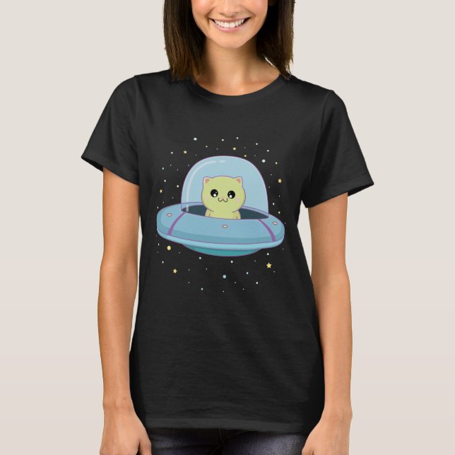 Camiseta Camisa-alienígena voadora de gato-alienígena (Frente)