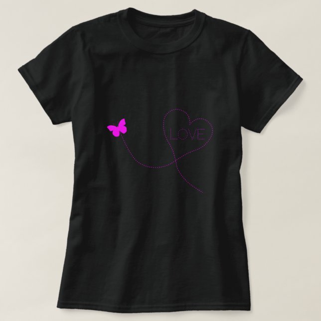 Camiseta Camisa-borboleta com coração - amor (Frente do Design)