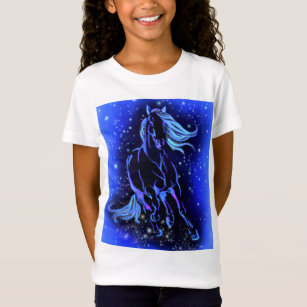Camiseta Camisa-Cavalo Correndo Em Azul Noite Estrelada