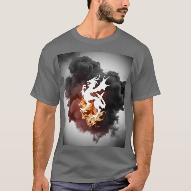 Camiseta Camisa-Cinza de Silhueta Dragão (Frente)