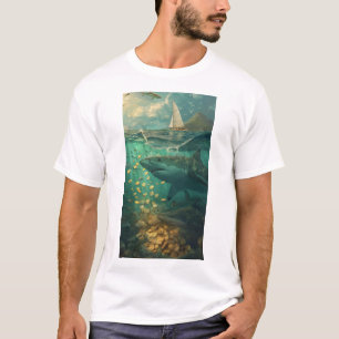 Camiseta Camisa-Cobrir artística em veleiro tranquilo