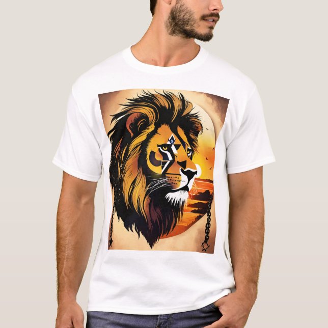 Camiseta "Camisa De Cabeça De Leão Silhueta - Negrito E Pod (Frente)