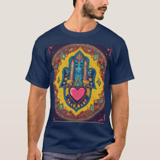 Camiseta Camisa-Design do Coração Colorida Hamsa