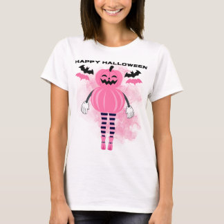 Camiseta Camisa-do-dia do Dia das Bruxas de abóbora rosa