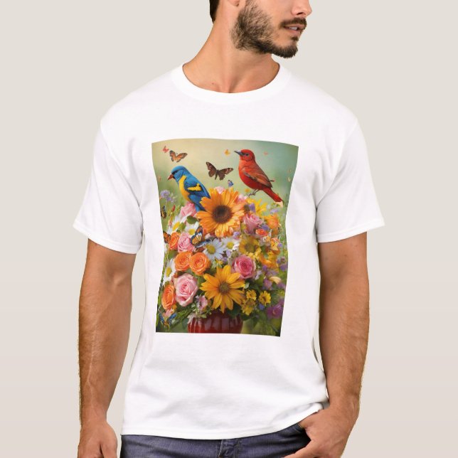 Camiseta Camisa-do-diafragma e design de flores (Frente)