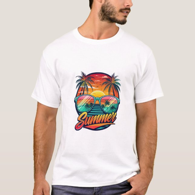 Camiseta Camisa-dos-domingos de Verão - Sunset tropical (Frente)