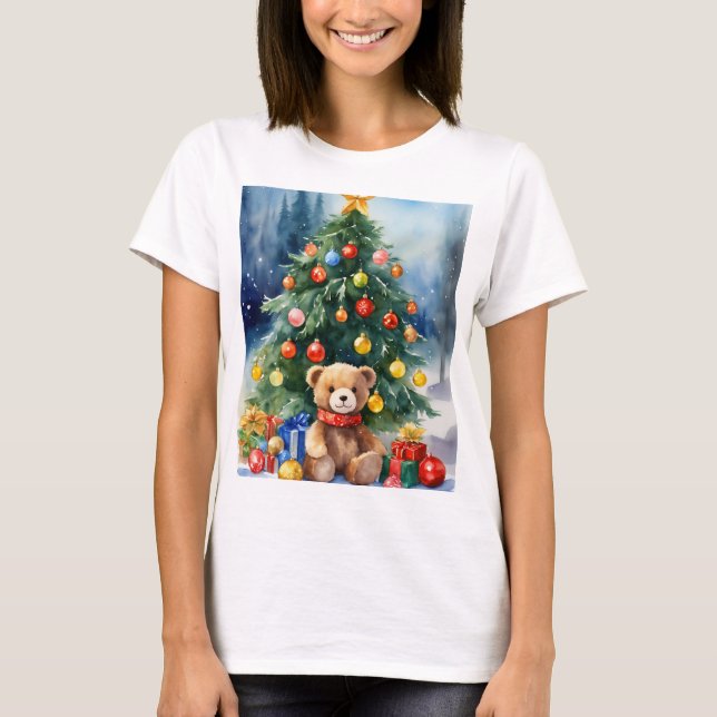 Camiseta Camisa-Impressão do Urso de Natal Festivo - Holid (Frente)