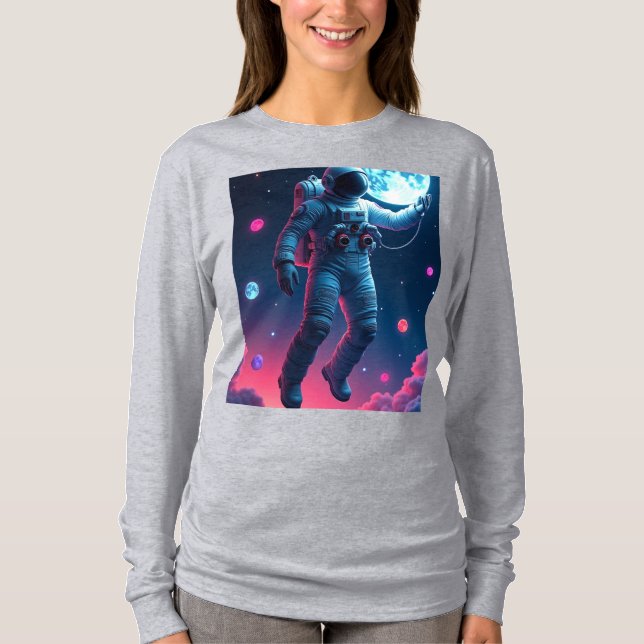 Camiseta Camisa-múon astronauta | Roupa do Espaço Surreal (Frente)