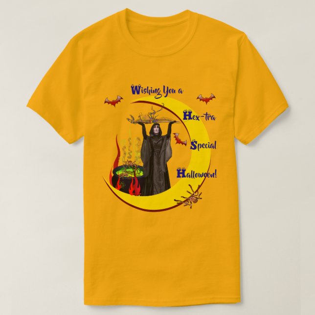 Camiseta Camisa-ouro (Unisex) de Halloween (Frente do Design)