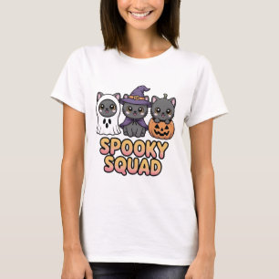 Camiseta Camisa-seca Gato-de-Dia-das-bruxas Kawaii