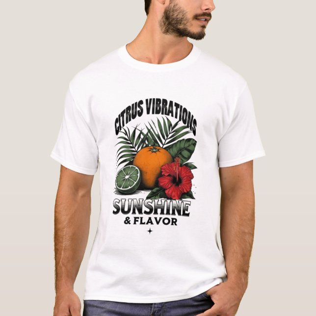 Camiseta Camisa-T básica de frutas tropicais vibrantes (Frente)