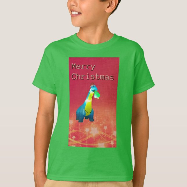 Camiseta Camisa-T Bonita De Dinossauro De Natal (Frente)