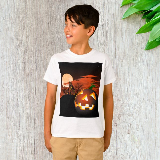 Camiseta Camisa-T brilhante de abóbora de Halloween (Criador carregado)
