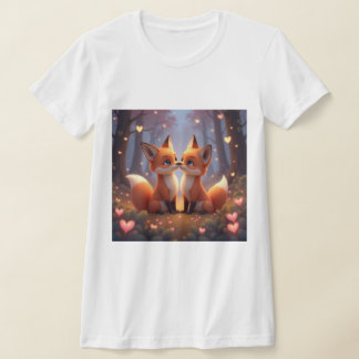 Camiseta Camisa-T Casal de Raposa Whimsical de dois lados