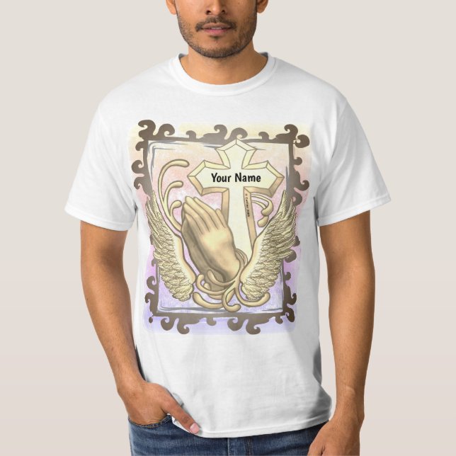 Camiseta Camisa-T Cruzada das Mãos de Oração (Frente)