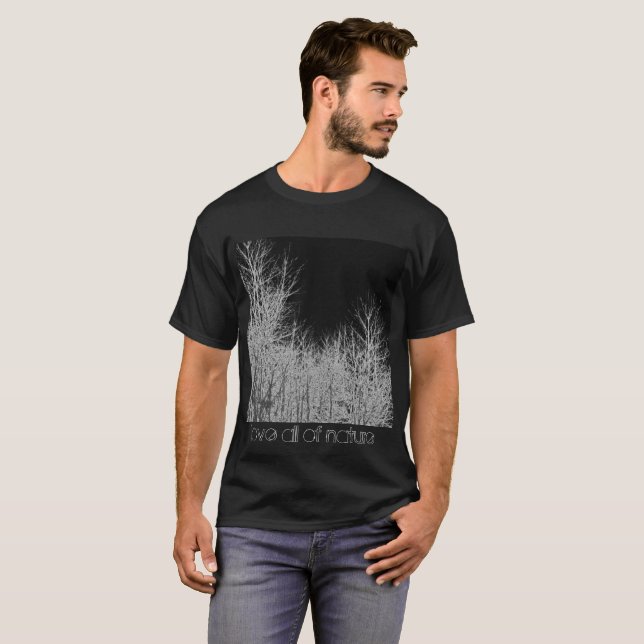 Camiseta Camisa-T da Árvore Rústica Preta e Branca (Frente Completa)
