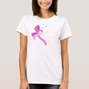 Camiseta Camisa-T da borboleta de consciência rosa