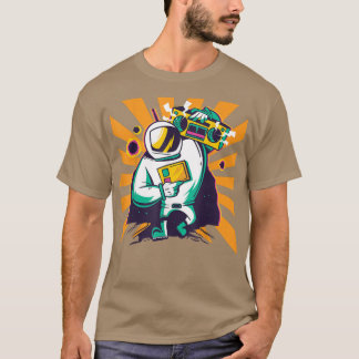 Camiseta Camisa-T da caixa de música astronauta