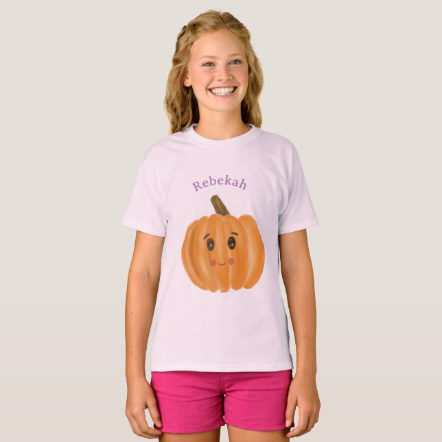 Camiseta Camisa-T da menina da abóbora-branca (Frente Completa)