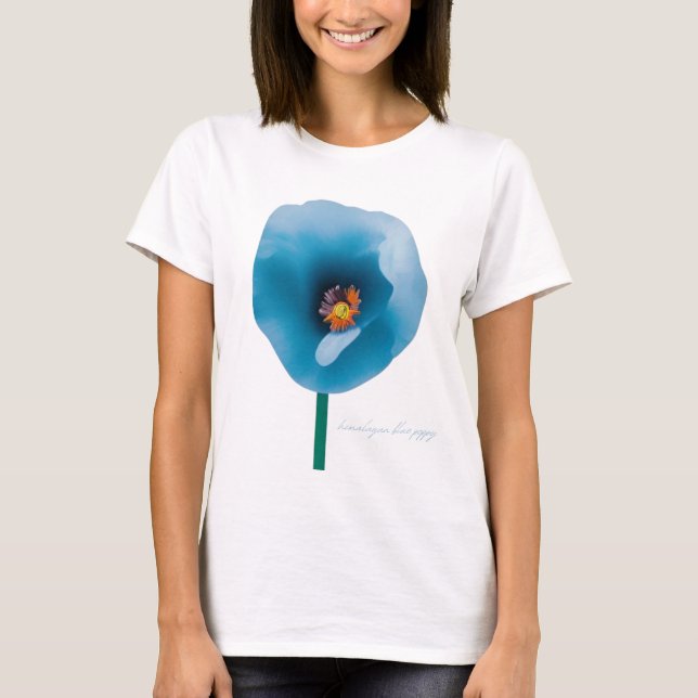 Camiseta Camisa-T da Mulher Azul-Himalaia Flor Azul (Frente)