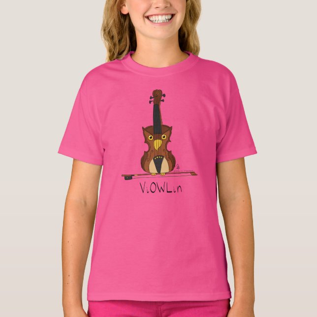 Camiseta Camisa-T da Rapariga da Coruja Violina Engraçada (Frente)