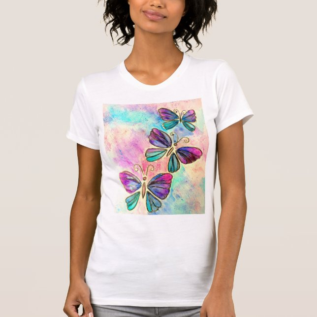 Camiseta Camisa-T das Borboletas Voadoras (Frente)