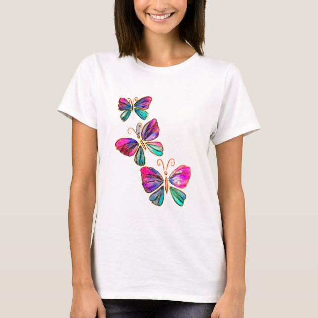 Camiseta Camisa-T das Borboletas Voadoras de Aquarelas (Frente)