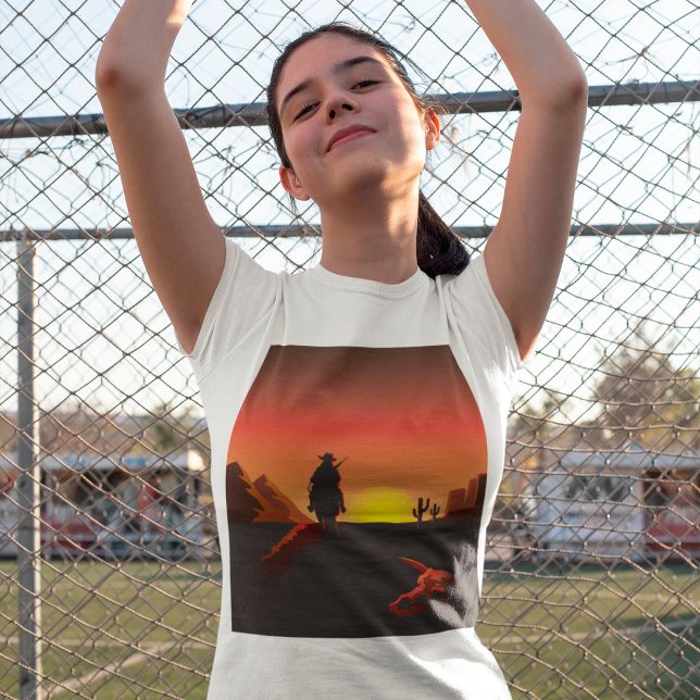 Camiseta Camisa-T das Meninas do Cowboy Sunset (Criador carregado)