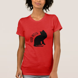 Camiseta Camisa-T das mulheres de bruxa-negra de Halloween