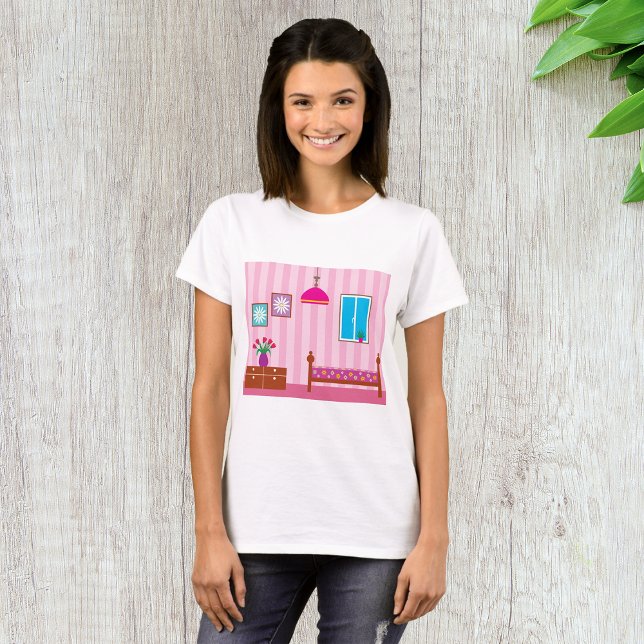 Camiseta Camisa-T das mulheres do quarto rosa (Criador carregado)