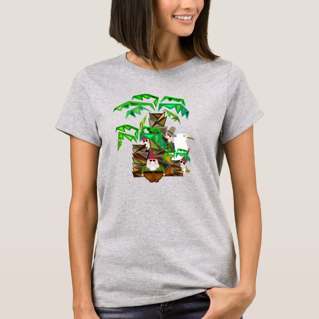 Camiseta Camisa-T das mulheres dos gnomos de praia (Frente)