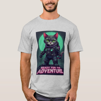Camiseta Camisa-T de Astronauta de Gato Gato Gato - Pronta