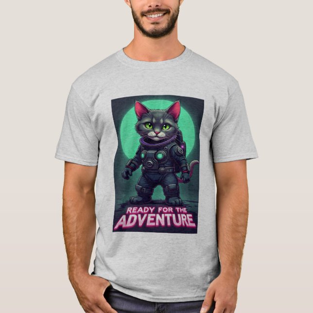 Camiseta Camisa-T de Astronauta de Gato Gato Gato - Pronta  (Frente)