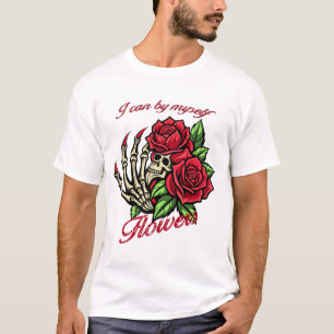 Camiseta Camisa-T de autocuidado com Rosas vermelhas de mão