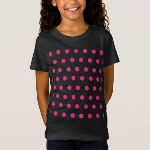 Camiseta Camisa-T de bolinhas (Preto e Rosa Néon)