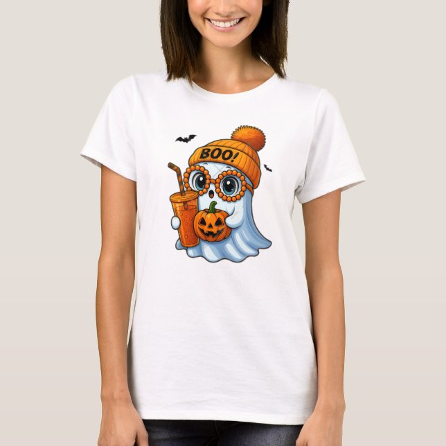 Camiseta Camisa-T de Boo Fantasma do Feliz Halloween (Frente)